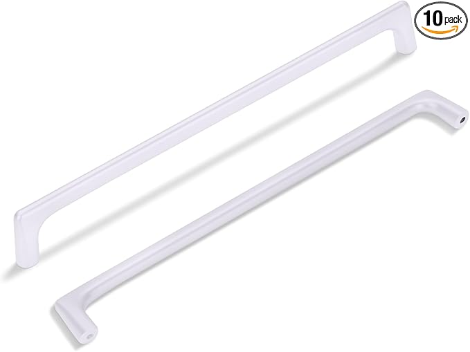 10 Pack 10 Inch(254mm) Hole Center Modern Matte White Cabinet Pull Handle Timeless Vanity Drawer Pull Handle Classic Cabinet Hardware for Kitchen Dresser Bathroom, Screws Included, M-White(10x10)