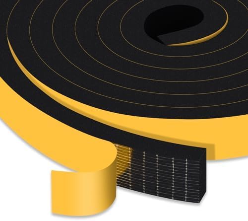 High Density Foam Weather Stripping Door Seal Strip Insulation Tape Roll for Insulating Door Frame, Window, Air Conditioner Self Adhesive Sealing Weatherstrip Dustproof (1 in x 1/2 in x 20 Ft)