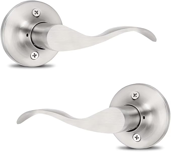 Mengico 4 Set Door Handles Interior,Satin Nickel Door Lever Lock, Interior Dummy Door Handles (Right & Left)