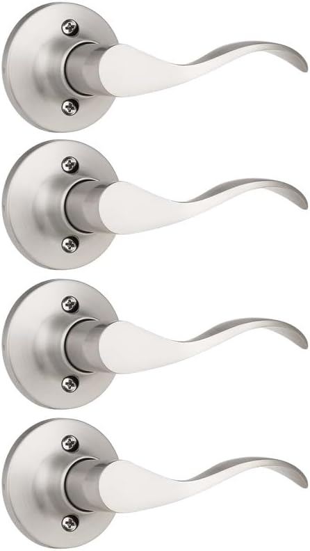 Mengico 4 Pack Satin Nickel Dummy Door Lever, Single Right Side Door Handle for Closets, Non-Turning Pull Only Lever Set, Wave Style Interior Door Knob