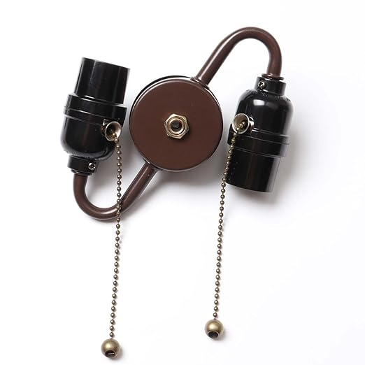 Bieye SC01 E26 Light Socket Cluster with Pull Chain Switch and Electrical Wiring Accessories (2-Light, Brown)