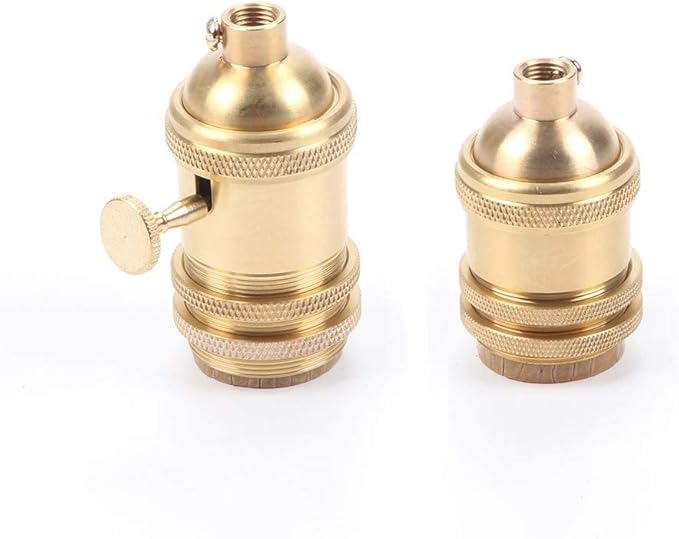 2 Pack Threaded Keyless Light Socket with 2 Socket Rings, Solid Brass, Top Quality Supplies for Handmade Lighting, Lamps, Pendants etc (Natural Brass-Keyless)