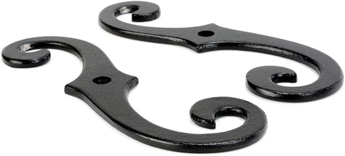 Renovators Supply Black Shutter Dog Holders 6.5 Inches Long Antique Decorative S Style Solid Aluminium Black Rust Resistant Powder Coated External Shutter Tieback Hardware Including Mounting Screws