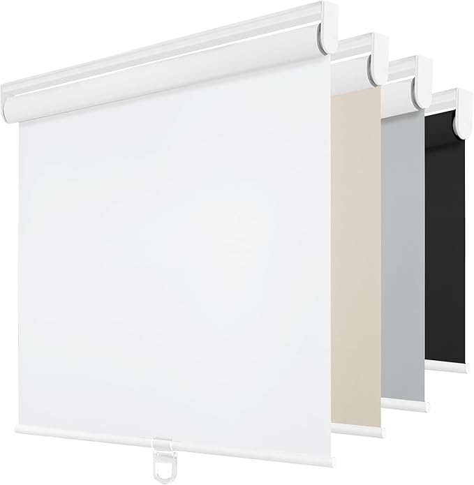 ChrisDowa Cordless Blackout Roller Shades for Windows, Thermal Insulated UV Protection Pull Down Shades, Total Blackout Window Blinds for Home, Office, Bedroom, Door (52" W x 72" H, White)