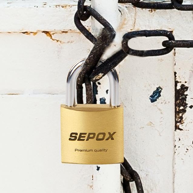 SEPOX® 4 Pcs 30mm Solid Brass Padlock with Same 4 Keys, Heavy Duty & Compact Body 30mm 1-3/16", Small Lock & Key with Big Handle, Keyed Alike for gate, Gym Locker, Hasp, Tool Box