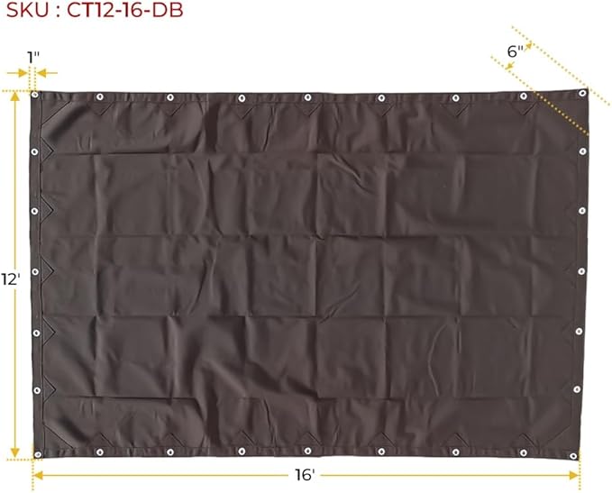 Mytee Products 12' x 16' Dark Brown Canvas Tarp 12oz - Water Resistant & Breathable - Heavy Duty Tarps - Multipurpose Tarpaulin Cover for Camping Tent