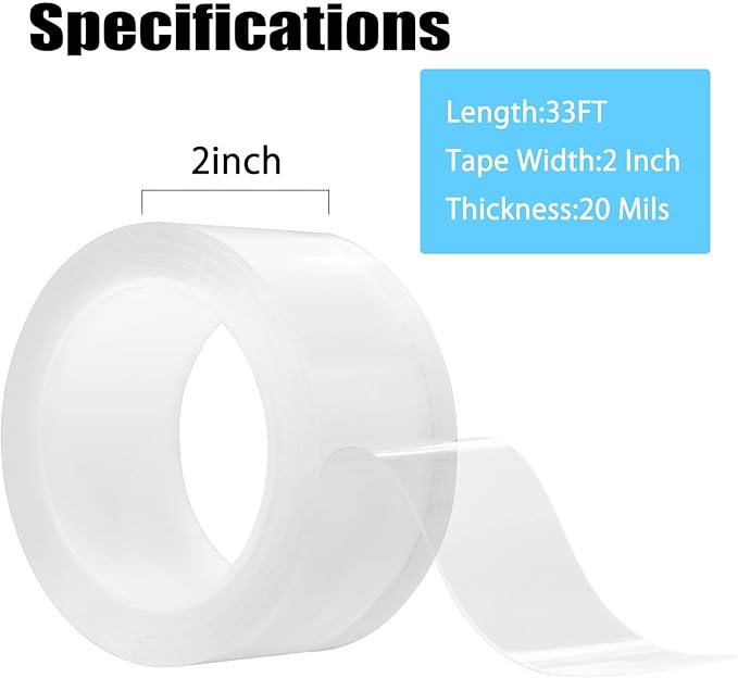 Weather Stripping Sealing Tape Clear Windows Insulation for Doors Draft Isolation Gaps Adhesive Nano Residue-Free (2 in x 33FT)