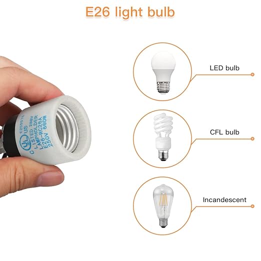 Helunsi E26 E27 Ceramic Lamp Socket with Rotary Knob Switch, Universal Replacement Porcelain ON OFF Turn Switch Light Bulb Socket, E26 Medium Base Lamp Holder with Threaded Nuts and Wire Lead - 1 Pack