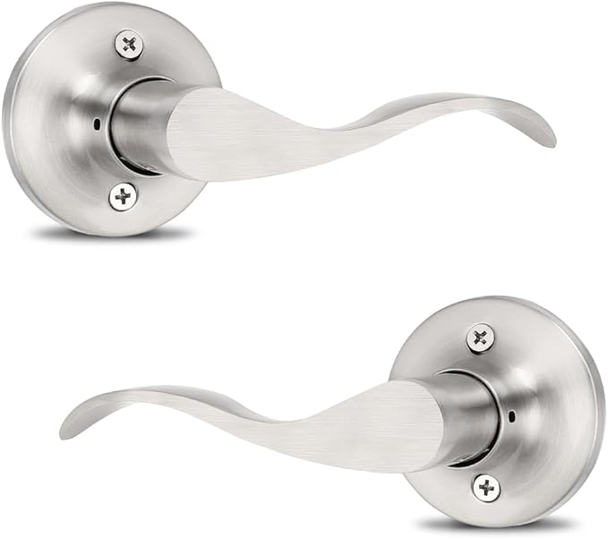 Mengico 2 Set Door Handles Interior,Satin Nickel Door Lever Lock,Interior Dummy Door Handles (Right & Left)