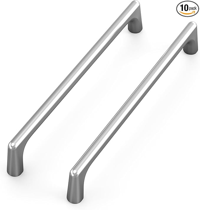 10 Pack 6.3 Inch(160mm) Hole Center Modern Brushed Satin Nickel Cabinet Pull Handle Timeless Vanity Drawer Pull Handle Classic Cabinet Hardware for Kitchen Bathroom, Screws Included, Nickel-B(6.3x10)