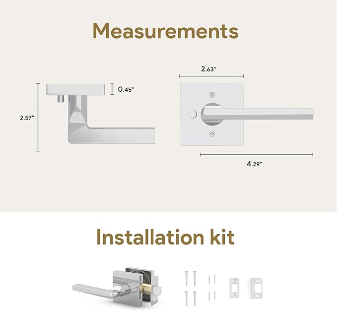 Mega Handles Prime Privacy Lever Door Handle for Hallway, Closet and Bathroom, Keyless Design Door Levers, Fits All Standard Door Sizes, Covered Screws Included - Polished Chrome (1 Pack), 5"