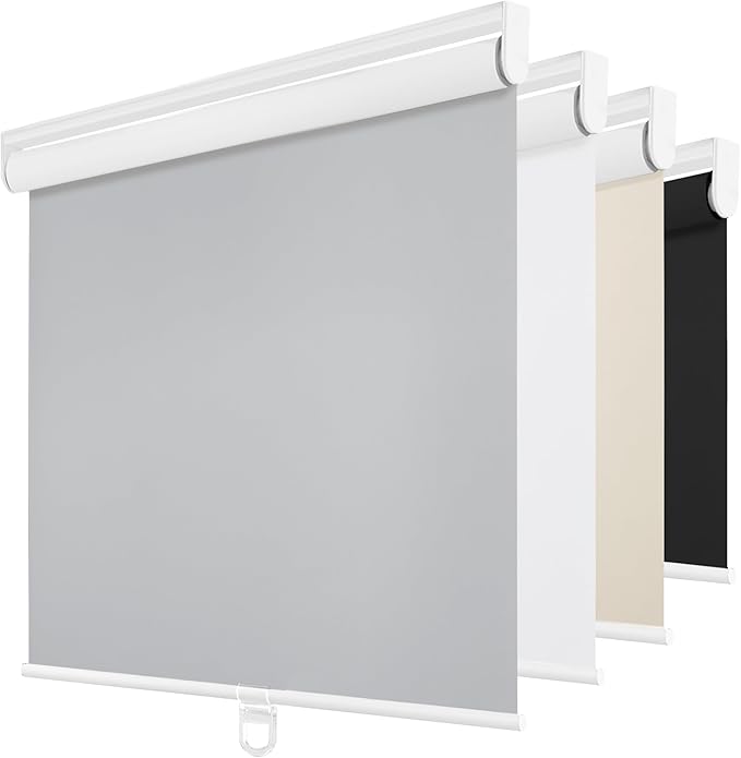 ChrisDowa Cordless Blackout Roller Shades for Windows, Thermal Insulated UV Protection Pull Down Shades, Total Blackout Window Blinds for Home, Office, Bedroom, Door (59" W x 72" H, Grey)