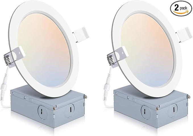 2 Pack Recessed Lighting 6 Inch with Junction Box, 2700K/3000K/4000K/5000K/6000K Dimmable Flush Mount Ceiling Light, 15W 1200lm Canless Recessed Lighting-ETL and Energy Star Certified