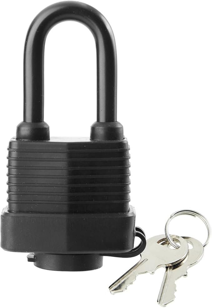 Waterproof Padlocks Keyed Alike for Outdoor use, Covered Heavy Duty Laminated Steel Lock, 1-9/16 Inch. Wide, Long Padlock, Pack of 6