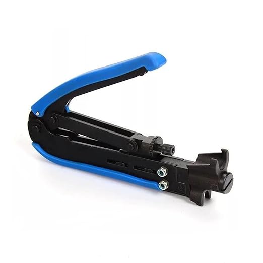 Coaxial Compression Tool Coax Cable Crimper Kit Adjustable rg6 rg59 rg11 75-5 75-7 Coaxial Cable Stripper with 10pcs RG6 F Compression Connectors - Blue