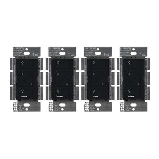 Lutron Caseta Original Smart Dimmer Switch (Lutron Smart Hub Required), for LED Lights, 150 Watt, Single-Pole/3-Way, No Neutral Required, PD-6WCL-BL, Black, 4 Pack