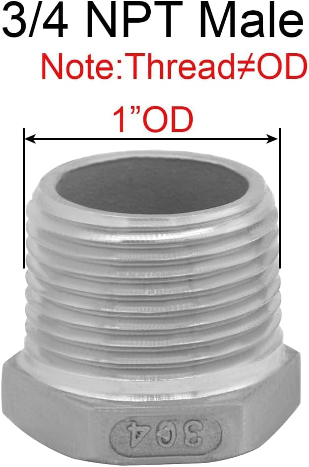 Joywayus Stainless Steel Hex Head Bushing Reducer Pipe Fitting 3/4 NPT Male × 1/8 NPT Female