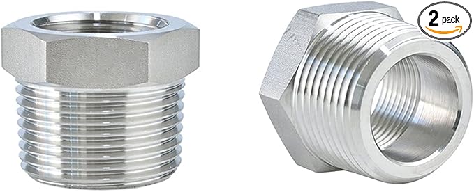 Joywayus Stainless Steel Hex Head Bushing Reducer Pipe Fitting 1/4 NPT Male × 1/8 NPT Female (Pack of 2)