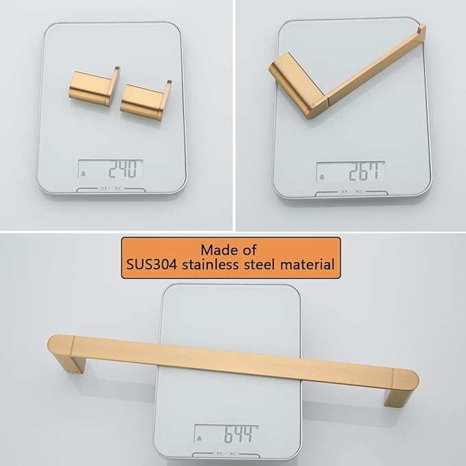 RANDOM Champagne Bronze Bathroom Hardware Set Bathroom Towel Holder Set 4 Piece Include 18” Towel Bar Toilet Paper Holder and 2 Towel Hooks Wall Mount Stainless Steel Brushed Gold Towel Bar Set