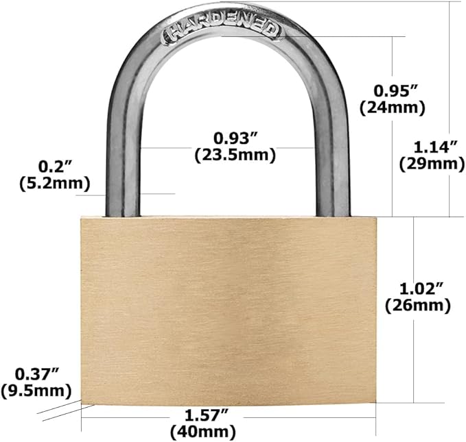 Thin Solid Brass Keyed Padlock Keyed Different Locks-40mm-12pack
