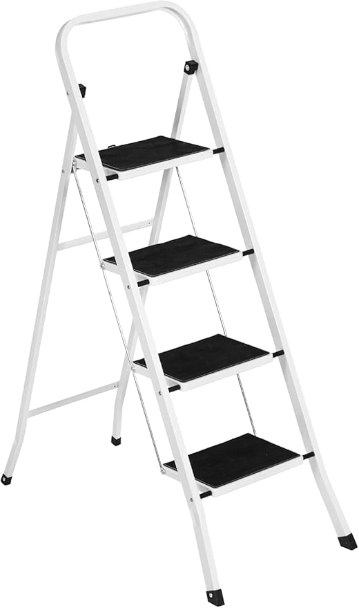 Simpli-Magic Step Ladder, 4 Step Stool Ergonomic Folding Step Stool with Wide Anti-Slip Pedal Sturdy Step Stool for Adults Multi-Use for Household, Kitchen,Office Step Ladder Stool (4 Step - White)