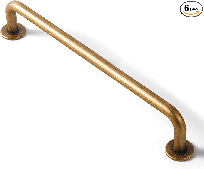 Goo-Ki 6 Pack Antique Brass Cabinet Pulls Drawer Handles, 6.3"(160mm) c-c Vintage Bronze Retro Brass Zinc Alloy Bar Pull Handle Kitchen Hardware for Furniture Cupboard