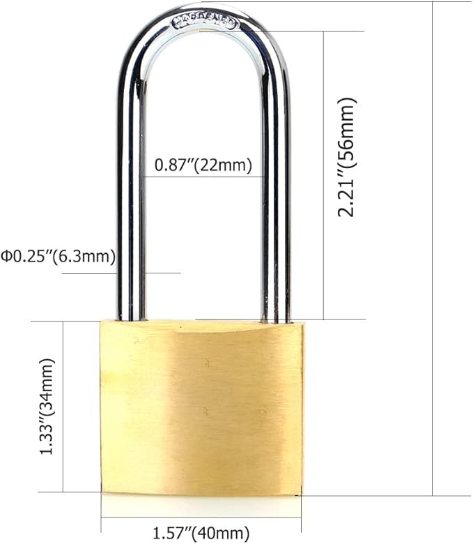 ABRAFOX Lock Solid Brass Keyed Different Long Shackle Padlock -(1-9/16 inch 40mm 2pack