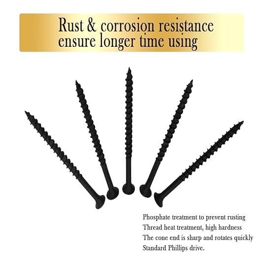 Coarse Thread Drywall Screw, #8 x 2-3/4", Black Phosphate Coated, Bugle Head Phillips Drive, Fast Self Tapping, Sharp Point, Ideal Screw for Drywall Sheetrock, Wood, and More, 35 Pieces