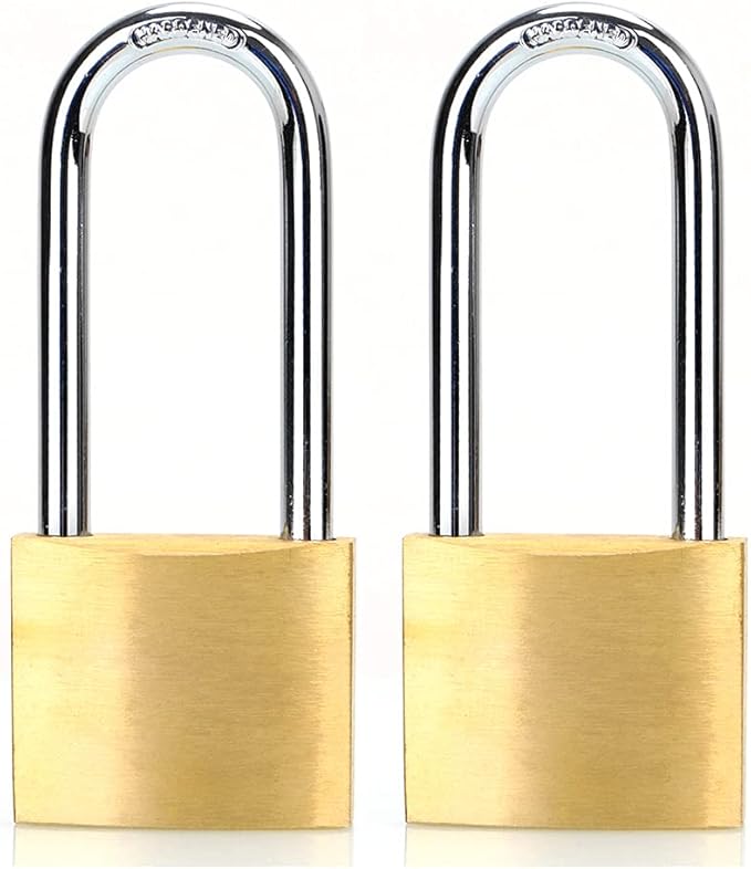 ABRAFOX Lock Solid Brass Keyed Different Long Shackle Padlock -(1-9/16 inch 40mm 2pack