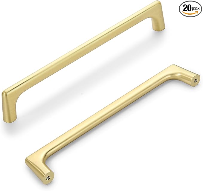 20 Pack 6.3 Inch(160mm) Hole Center Modern Brushed Gold Cabinet Pull Handle Timeless Vanity Drawer Pull Handle Classic Cabinet Hardware for Kitchen Dresser Bathroom, Screws Included, B-Gold(6.3x20)