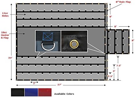 Mytee Products 24' x 27' Flatbed Truck 18 Oz/14 Oz Combination Lumber Tarp with 8 FT Drop - Black Heavy Duty Vinyl Waterproof Tarp for Trailers to Protect Cargo from Wind, Rain, Snow and Sun
