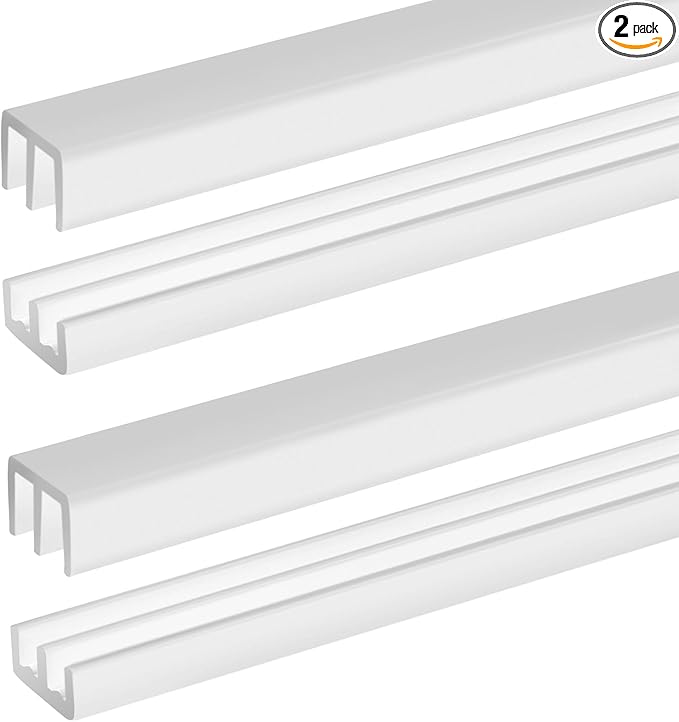Landical 2 Sets Plastic Sliding Door Track Set for 1/4" Thick Panels Glass Cabinet Door Hardware System Window Sliding Track Easy Quick Installation(3 ft,White)