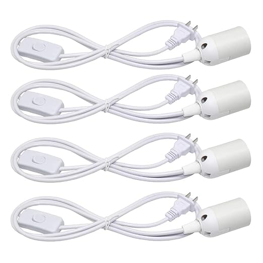 Pendant Light Sockets, Sopoby 4-Pack Hanging Lamp Socket for E26 / E27 Base Bulbs, 5.9ft Light Cord Kit with On/Off Switch, White