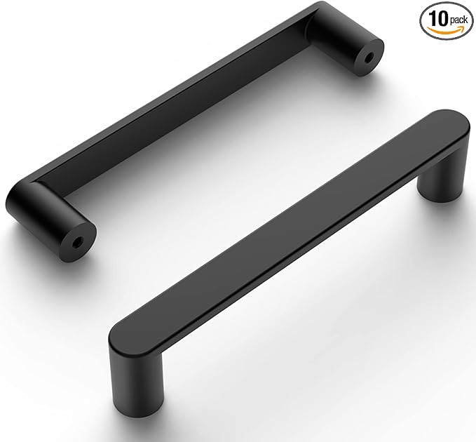 Amerdeco 10 Pack ZH0005MB Matte Black 5 Inch(128mm) Hole Centers Kitchen Cabinet Pulls Hardware Modern Kitchen Handles for Cabinets Cupboard Handles Drawer Pulls
