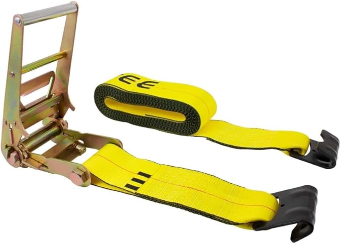 Mytee Products Ratchet Tie-Down Straps with Flat Hooks, 4" x 30' Ratchet Straps Yellow | 16,200 Lbs Breaking Strength | TieDown Ratchet Straps for Flatbed, Truck, Trailers Pickup (4 Pack)