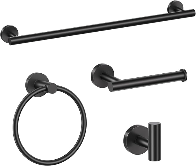 Matte Black Towel Bar Set Bathroom Hardware Set, 4-Piece Towel Holder Set for Bathroom SUS304 Stainless Steel Bathroom Accessory Set 19.68 in