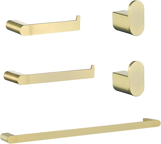 RANDOM Brushed Gold Towel Bar Set 5 Piece Bathroom Hardware Set Include 9.8/23.6 Inch Towel Holder Toilet Paper Holder and 2 Towel Hooks Stainless Steel Bathroom Accessories Kit Wall Mount