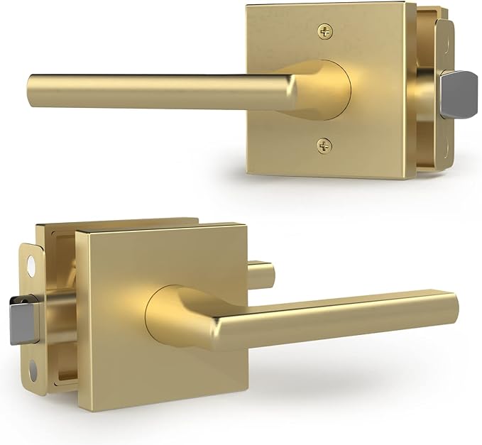 Mega Handles Prime Passage Lever Door Handle for Closet or French Doors, Single Side Door Levers, Fits All Standard Door Sizes, Exposed Screws Included - Satin Brass (1 Pack) 4.29"