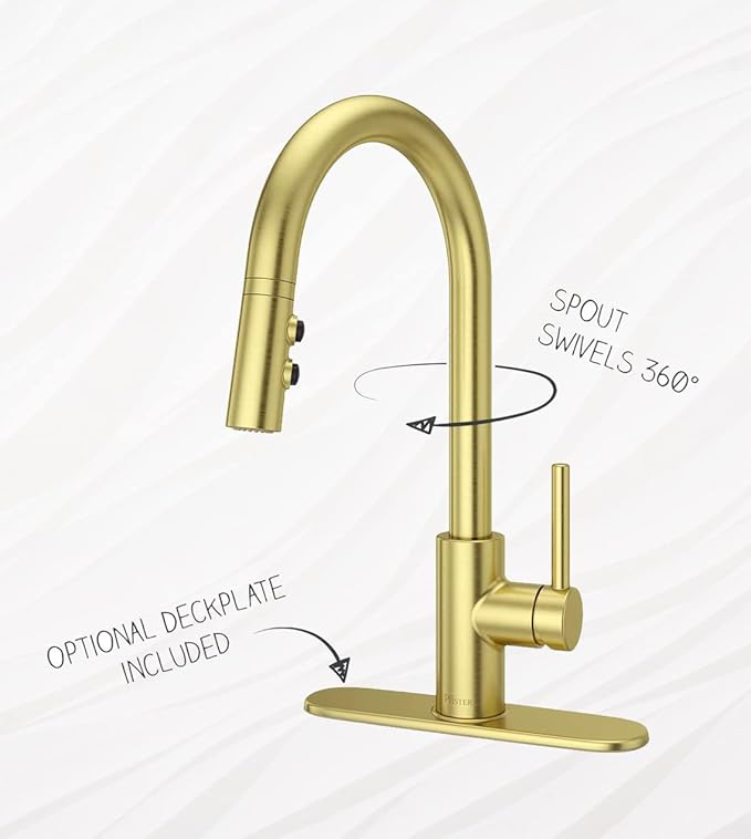 Pfister Stellen Kitchen Faucet with Pull Down Sprayer, Single Handle, High Arc, Brushed Gold Finish, LG529SABG