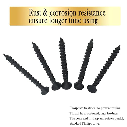 #6 x 1-1/2" Fine Thread Drywall Screw with Phillips Bugle Head, Black Phosphate Coated, Sharp Point, High Strength Quick Self Self Tapping Screw for Drywall Sheetrock, Wood and More, 80Pcs