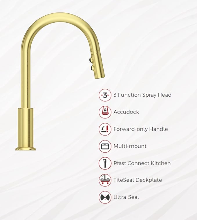 Pfister Stellen Kitchen Faucet with Pull Down Sprayer, Single Handle, High Arc, Brushed Gold Finish, LG529SABG