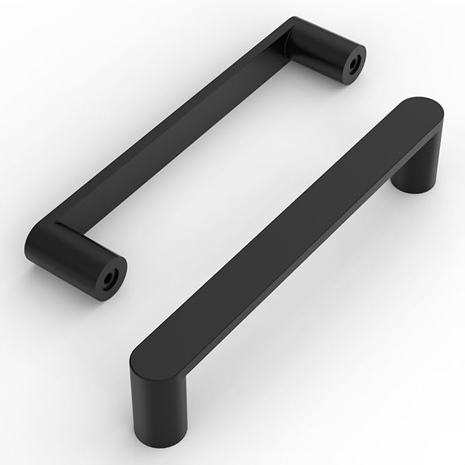 Amerdeco 10 Pack ZH0005MB Matte Black 5 Inch(128mm) Hole Centers Kitchen Cabinet Pulls Hardware Modern Kitchen Handles for Cabinets Cupboard Handles Drawer Pulls