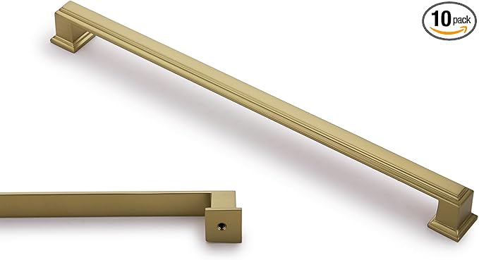 10 Pack 10 Inch(254mm) Hole Center Brushed Champagne Bronze Modern Cabinet Pulls Kitchen Cabinet Handles Kitchen Cabinet Hardware Timeless Drawer Pulls for Dresser Wardrobe, Champagne(10x10)