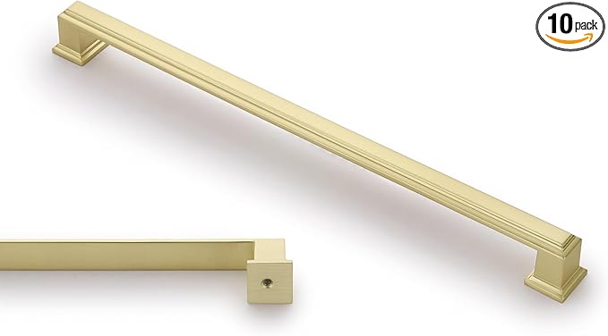 10 Pack 10 Inch(254mm) Hole Center Brushed Gold Modern Cabinet Pulls Kitchen Cabinet Handles Kitchen Cabinet Hardware Timeless Drawer Pulls for Dresser Cupboard Wardrobe, B-Gold(10x10)