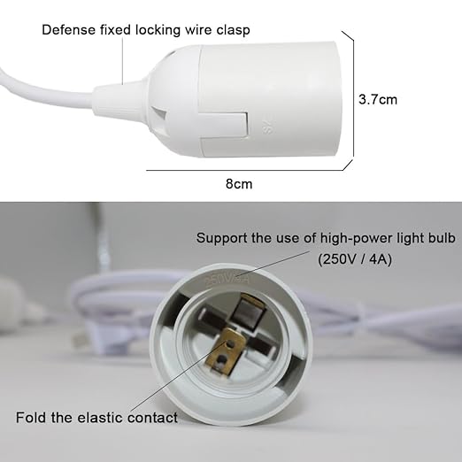 Pendant Light Sockets, Sopoby 4-Pack Hanging Lamp Socket for E26 / E27 Base Bulbs, 5.9ft Light Cord Kit with On/Off Switch, White