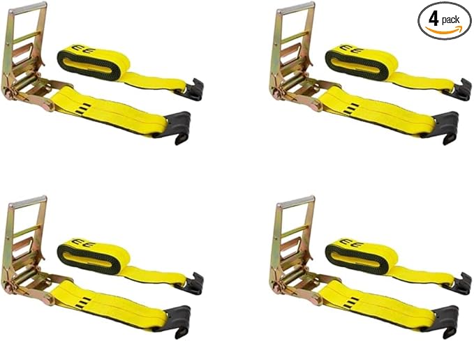 Mytee Products Ratchet Tie-Down Straps with Flat Hooks, 4" x 30' Ratchet Straps Yellow | 16,200 Lbs Breaking Strength | TieDown Ratchet Straps for Flatbed, Truck, Trailers Pickup (4 Pack)