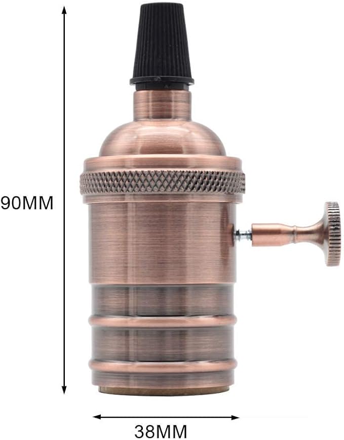 2 Pack Lamp or Fixture Replacement, E26/ E27 Solid Brass Industrial Light Socket Vintage Edison Pendant Lamp Copper Holder with Switch (Red Bronze)