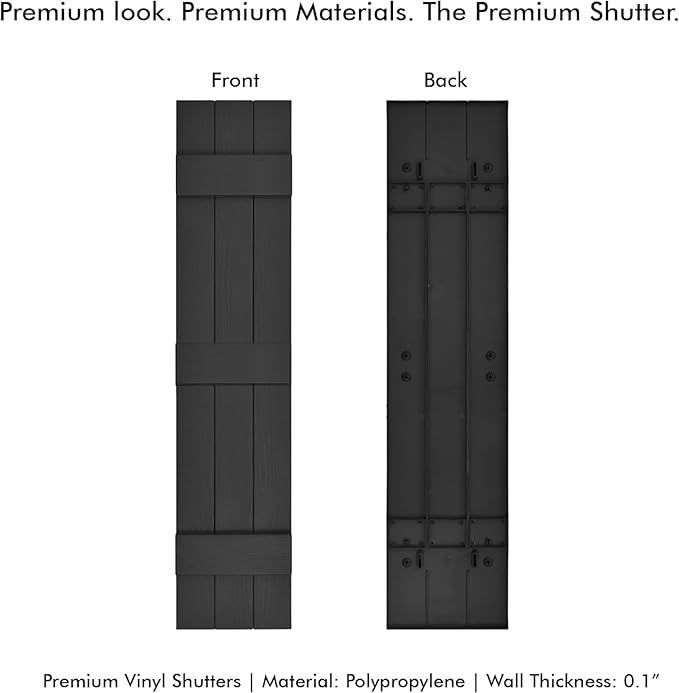 Board & Batten Vinyl Shutters (1 Pair) | 11"x63" (3-Board) - Black Cosmos/Paintable | Exterior Window Shutters | Includes Mounting Hardware | Simple Installation | Made in USA