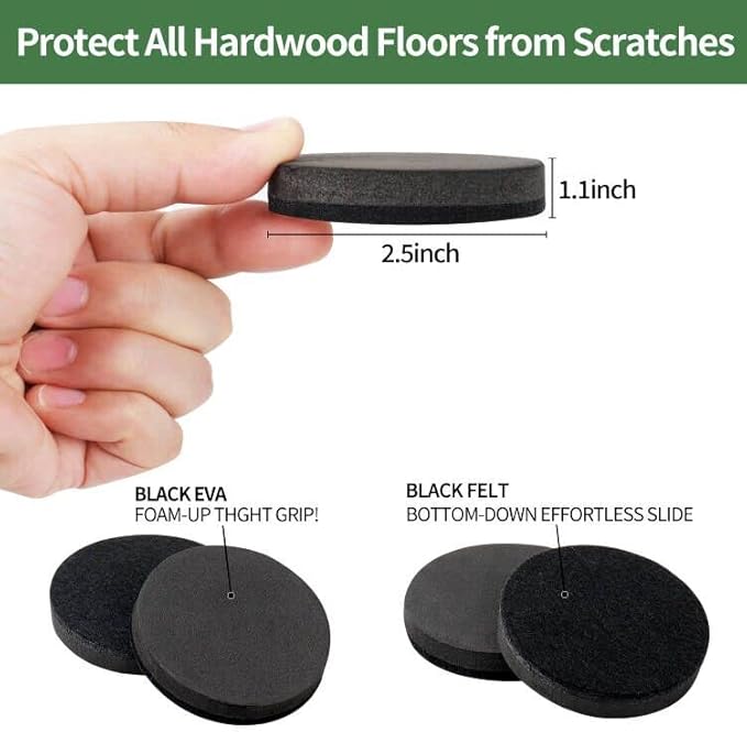 Ezprotekt 2.5" Felt Furniture Movers Sliders for Hardwood Floors, 24 Pcs Reusable Round Felt Furniture Moving Pads for Sofa Desk Couch Cabinet, Furniture Glides Easily and Quickly (Black)