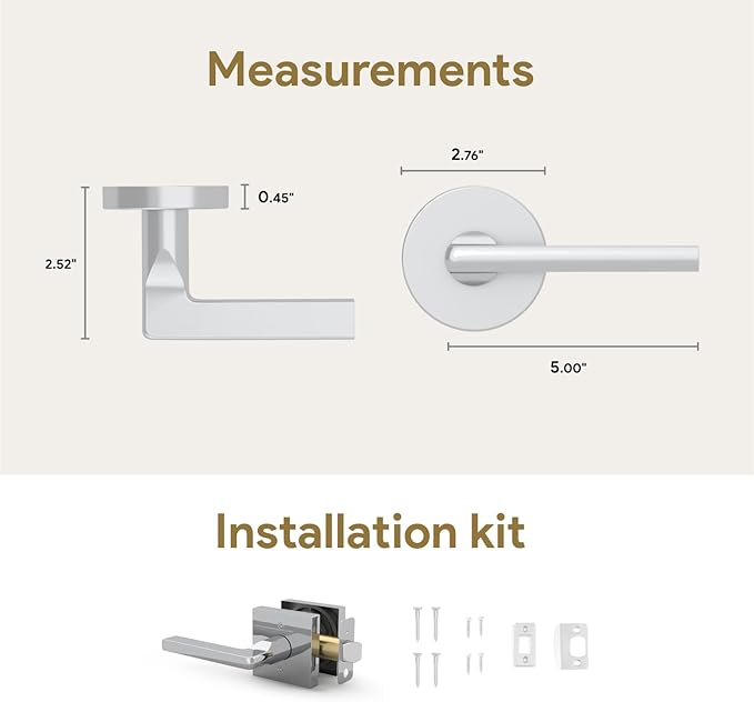 Mega Handles Prime Passage Lever Door Handle for Closet or French Doors, Single Side Door Levers, Fits All Standard Door Sizes, Covered Screws Included - Polished Chrome (1 Pack) 5"